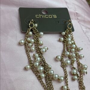 Chico's Gold Chain Earrings with Pearls
